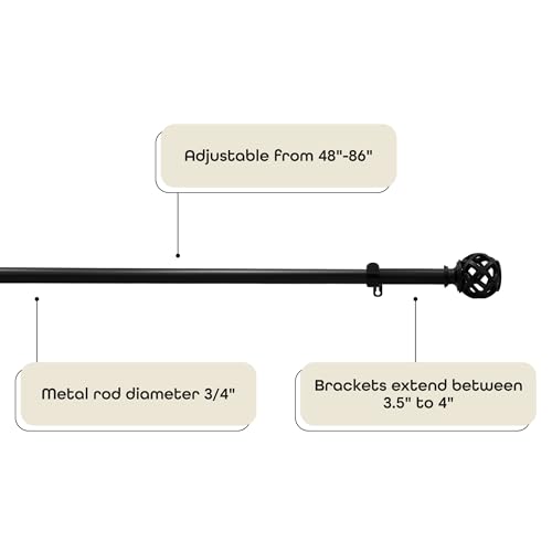 Buono II Carrie Rod & Finial 48-86 in, for Windows, Finials - size: 48-86, style: Carrie