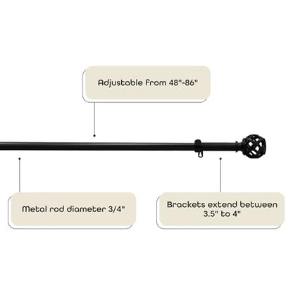 Buono II Carrie Rod & Finial 48-86 in, for Windows, Finials - size: 48-86, style: Carrie