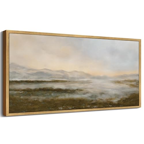 SHENIFY Vintage Framed Wall Art Rustic Dusk in The Forest Landscape Painting Retro Misty Mountains Range Scenery Farmhouse Kitchen Living Room Decor - 8x16in Natural Framed - color: Forest and Mountain, size: 16"L x 8"W