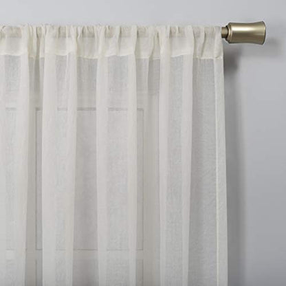 No. 918 Genevieve 2-Pack Linen Weave Sheer Semi-Sheer Rod Pocket Curtain Panel Pair, Cream, 50" W x 120" L (2 Panels) - color: Cream, size: 50"W x 120"L (Pack of 2)