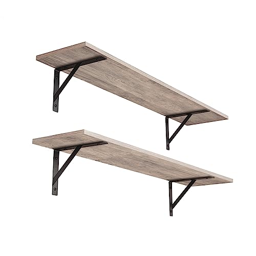 DINZI LVJ Long Wall Shelves, 31.5" Wall Mounted Shelves with Metal Brackets - color: Greige, size: 31.5 Inch