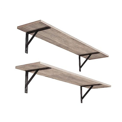 DINZI LVJ Long Wall Shelves, 31.5" Wall Mounted Shelves with Metal Brackets - color: Greige, size: 31.5 Inch