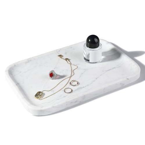 Statuario Marble Vanity Tray - Decorative Organizer for Bathroom Countertop, Dresser, Kitchen Sink - color: Statuario