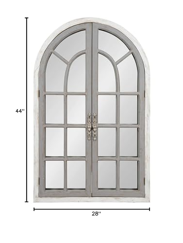 Kate and Laurel Boldmere Large Traditional Wood Windowpane Arch Mirror, 28x44, Gray and White - color: White/Gray, size: 44"L x 28"W