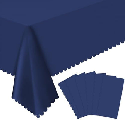 NatNarr 6 Pcs Navy Blue Plastic Tablecloths, Scalloped Blue Table Cloth - color: Navy Blue, size: 6 Pack