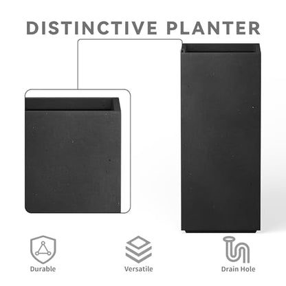 Kante Small Column Square Black Concrete Planter 19.9" H, Outdoor - color: Black, size: 19.9" H