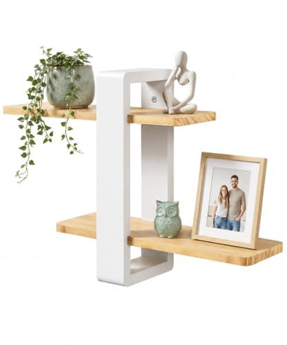 SUMGAR Floating Shelves for Wall White Wood, 2 Tier Adjustable Shelf Unit - color: White&wooden, size: 2 Tier 16in