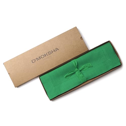 D'Moksha Homes Linen Placemats Set of 4 - Classic Hemstitch Kelly Green Placemats 14 x 19 Inch - 100% Pure Linen Table Mats - Handcrafted and Machine Washable - color: Kelly Green, size: Set of 4 (14 X 19 Inch)