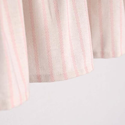 DOSLY Ides Farmhouse Rustic Pink Cotton Blend Valance Curtain, Striped Pleated Design with Coconut Buttons, Multi-Room Window Treatment for Kitchen, Living Room, Bedroom, 52" W x 18" L - color: Pink& Pink Stripe, size: 52"W x 18"L (Pack of 1)