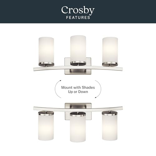 Kichler Crosby 3-Light Bathroom Vanity Light, Brushed Nickel - color: Brushed Nickel, size: 3 Light, style: Satin Etched Cased Opal Glass