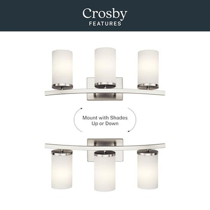 Kichler Crosby 3-Light Bathroom Vanity Light, Brushed Nickel - color: Brushed Nickel, size: 3 Light, style: Satin Etched Cased Opal Glass