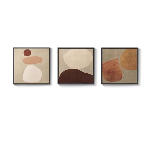 Large Framed 3 Piece Neutral Abstract Wall Art for Living Room, 24x24 In - color: Beige & Brown & Tan, size: 24x24" (3 Pieces)