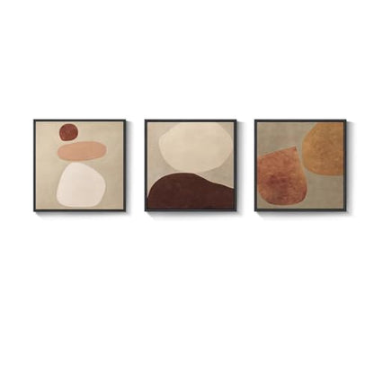 Large Framed 3 Piece Neutral Abstract Wall Art for Living Room, 24x24 In - color: Beige & Brown & Tan, size: 24x24" (3 Pieces)