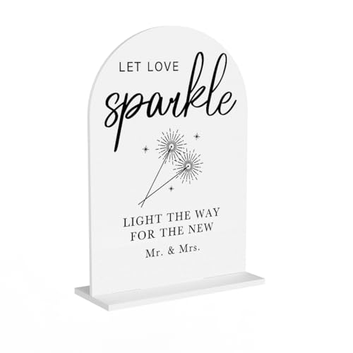 Acrylic Wedding Sign Wedding Signs for Ceremony Let Love Sparkle Sign for Wedding, Modern Calligraphy Arch Acrylic Table Top Sign for Wedding Reception and Event Party Table(white） - color: Let Love Sparkle