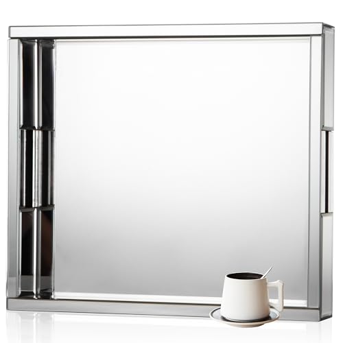 Mirrored Tray Decorative, 16x14x2.4 Silver Tray for Coffee Ottoman Trays for Living Room Perfume Jewelry Tray Bandejas Decorativas Wine Platter Modern Home Decor