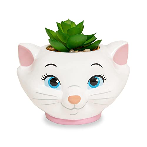 Silver Buffalo Disney The Aristocats Marie 4-Inch Ceramic Mini Planter with Artificial Succulent | Cute Small Flower Pot, Faux Indoor Plants - color: Aristocats