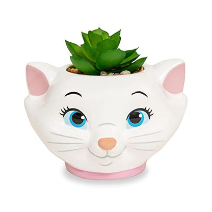 Silver Buffalo Disney The Aristocats Marie 4-Inch Ceramic Mini Planter with Artificial Succulent | Cute Small Flower Pot, Faux Indoor Plants - color: Aristocats