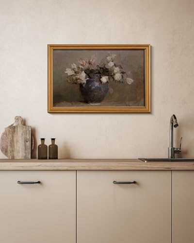 HUARCEY Framed Canvas Wall Art, Classical Roses Floral Prints, 16x24 Inch - color: Roses in Vase, size: 24"L x 16"W