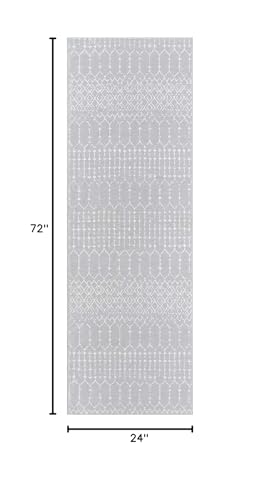 Lahome Moroccan Runners for Hallways 2x6 Washable Non-Slip Carpet Runner Throw Ultra-Thin Kitchen Bedroom Rugs Grey Distressed Print Rug Entrance Bathroom Laundry Room Living Grey/White 2' x 6' Hana - color: Grey, size: 2' x 6' (Runner)