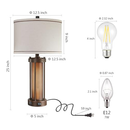 RORIA Farmhouse Table Lamps for Living Room with USB C+A Ports - color: 1 Pack-Brown