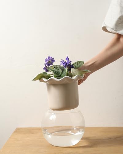 Fayoula 6 Inch African Violet Pots Maintenance, Glass Self-Watering Planter for Indoor Plants - Ideal Flower Pot for Thriving Indoor Gardens, Pots Only (Version 2)