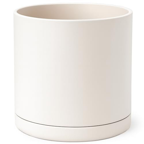 D'vine Dev Plastic Planter Pot with Saucer, 16 in, Oatmeal, 74-X-H-5 - color: Oatmeal, size: 16"