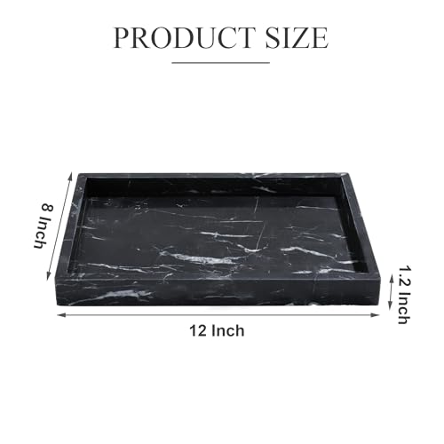 YMXYJM Real Natural Marble Tray for Bathroom, Genuine Marble Stone Vanity Tray, Luxury Storage Trays for Kitchen, Vanity, Home Decor, Dresser, Non-Resin/Non-Ceramic, 12"x 8"x 1.2", Black - color: Black, size: 12" x 8" x 1.2"