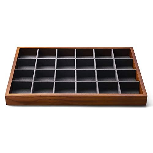 Oirlv Solid Wood Jewelry Tray,Jewelry Drawer Organizer,24 Grid(Grey) - color: Grey 24 grid tray