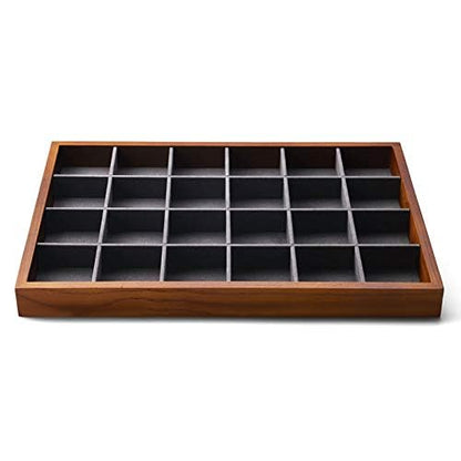 Oirlv Solid Wood Jewelry Tray,Jewelry Drawer Organizer,24 Grid(Grey) - color: Grey 24 grid tray