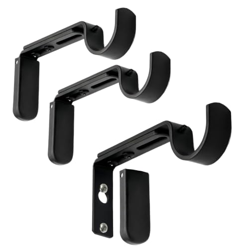 Adjustable Curtain Rod Brackets for Wall 5 inch, Heavy Duty, 3 Pack, Black - color: Black - Set of 3