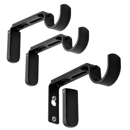 Adjustable Curtain Rod Brackets for Wall 5 inch, Heavy Duty, 3 Pack, Black - color: Black - Set of 3