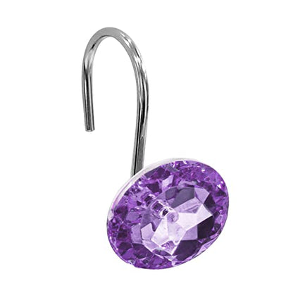 Crystal Diamond Round Shower Curtain Hooks Rings for Bathroom,Purple,12PCS - color: Purple