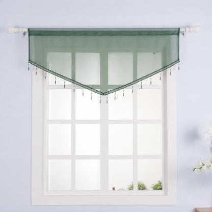 Molaxhome Swag Curtain Scalloped Curtain Valance Drape Sheer Lace Panel 1pc - color: Dark Green
