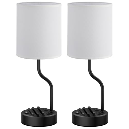 Fenmzee Bedside Lamps for Bedroom Set of 2-18" Table Lamp for Nightstand - color: White & Black