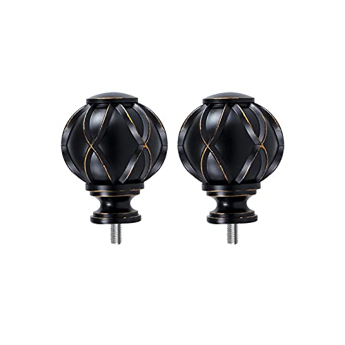 HOTOZON Black Replacement Finials for 3/4 & 5/8 Inch Diameter Curtain Rods, Samll Decorative Drapery Rod Finials, Set of 2