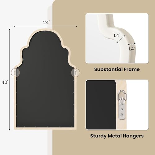 24x40 Cream White Arched Wood Framed Bathroom Vanity Wall Mirror - color: White, size: 40"L x 24"W