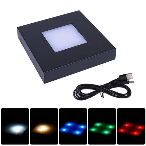 4.33 inch LED Multimodal Multicolor Light Stand Base - Black Square Display Base for 3D Crystal Glass Art - USB/Battery Powered Crystal Stand - color: D-multi-mode Black Base