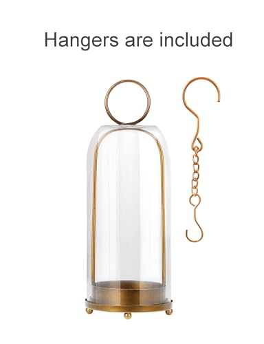 16" High Versatile Modern Metal Hurricane Lantern with Handmade Sturdy Glass Dome in Antique Brass for Pillar Candle & Plants, Industrial, Farmhouse, Shabby Chic (Brass, 6.3"x16.5") - color: Brass, size: 6.3"x16.5"