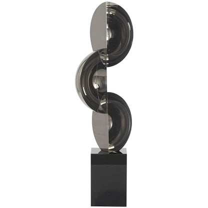 Deco 79 Crystal Geometric Decorative Sculpture Abstract Two-Tone Home Decor Statue with Stacked Semi Circles, Accent Figurine 5" x 4" x 18", Black