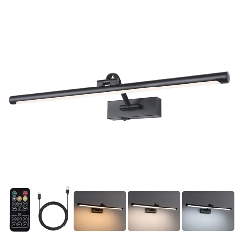 23.6 Inch Battery Operated Picture Lights for Wall Rechargeable Art Lighting for Paintings Wireless Gallery Lights with Remote Control and Dimmable Timed Off Black Wall Lights - color: Battery Operated Black, size: 24 Inch