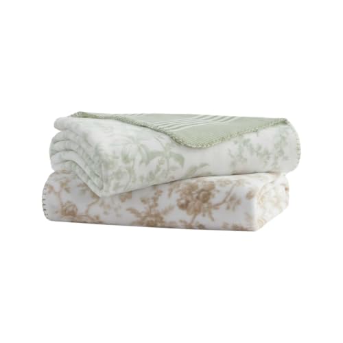 Laura Ashley - Soft Reversible Throw Blanket for Bed & Couch, 50 x 70 - color: Toile Delight Green