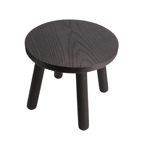 Round Solid Wooden Stool,Plant Stand,Step Stool,Black,9.3" H - color: Black, size: 9.3inch