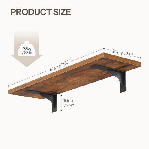 HOOBRO Floating Shelves for Wall, 15.7" Wall Mounted Shelves Set of 2 - color: Rustic Brown + Black, size: 15.7 Inches