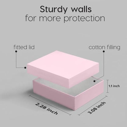 BULK PARADISE 6 Pack Cotton Fill Pink Cardboard Paper Jewelry Box Gift Size 3.08 x 2.28 x 1.1 Inches Perfect for Small Gifts - color: Pink