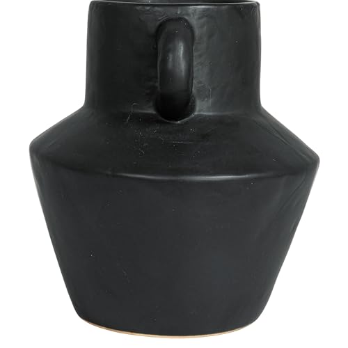 Bloomingville Round Stoneware Vase with Reactive Glaze Finish and Vertical Handles, Black - color: Black