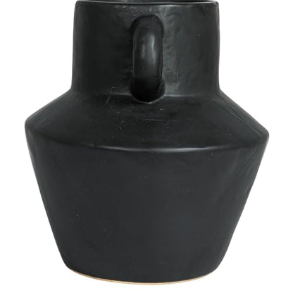 Bloomingville Round Stoneware Vase with Reactive Glaze Finish and Vertical Handles, Black - color: Black
