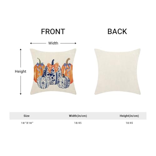 Fall Decor Pillow Covers 18x18 Pack of 2 Orange Blue Pumpkin Throw Pillow Covers Outdoor Decoration,Autumn Holiday Pumpkin Pillowcase Farmhouse Linen Decorative Cushion Case for Sofa Couch - color: Orange Blue Pumpkin 1, size: 18" x 18" (Pack of 2)