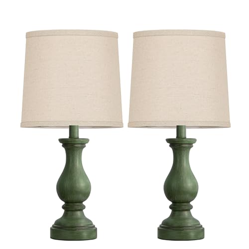 22" Farmhouse Table Lamps Set of 2, Rustic Bedside Lamps for Bedroom - color: E. Antique Green