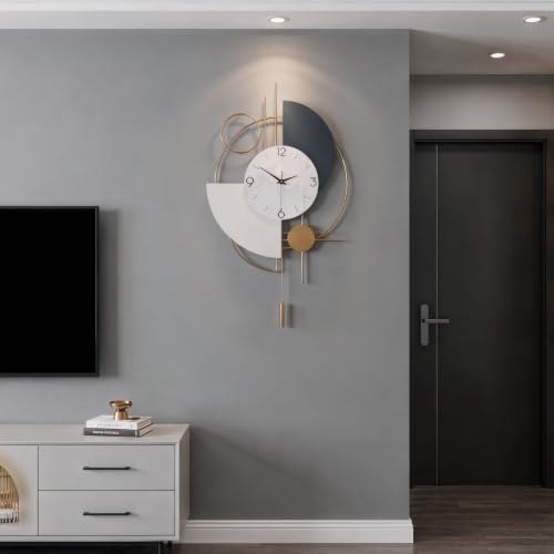 Cuspin Modern Wall Clock with Pendulum, Gold White Gray Decorative Clock - color: Gold White Gray Modern