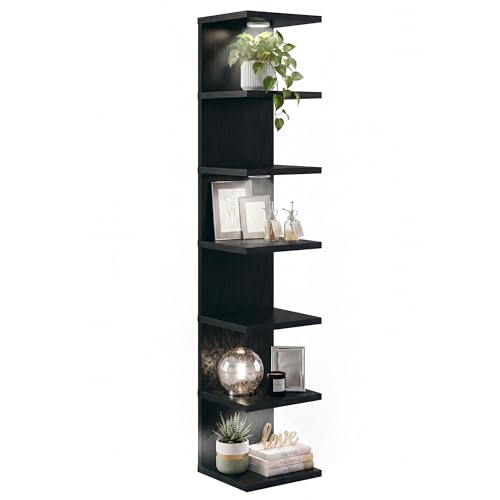 7-Tier Floating Shelves for Wall, Corner Shelf with LED Lights Lack Shelf for Home Organizer Display, Space-Saving, for Kitchen, Living Room, Bedroom, Modern, Black - color: Black